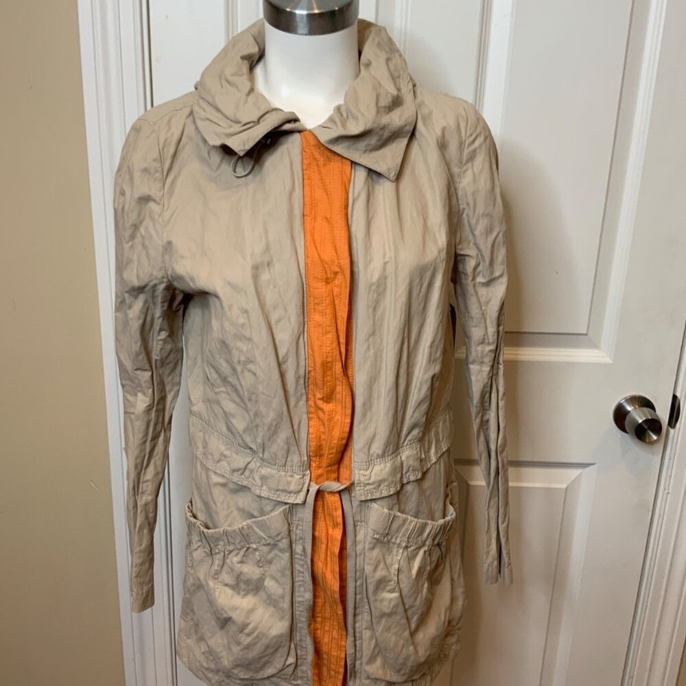 Tahari Tan & Orange Hooded Zip-Up Jacket, Size M